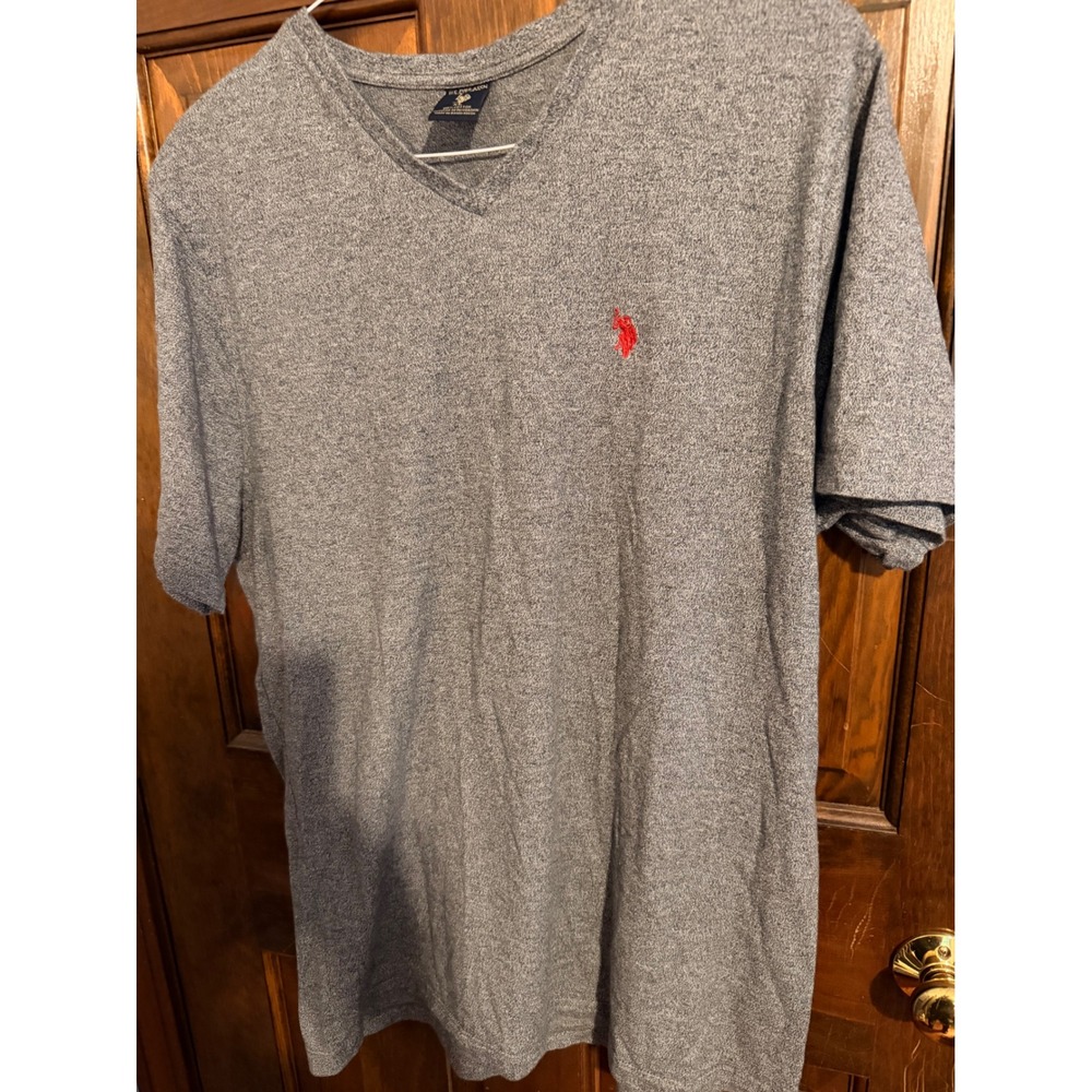 US Polo Assn Heather Grey V-Neck Cotton T-Shirt Red Logo XL 11438320